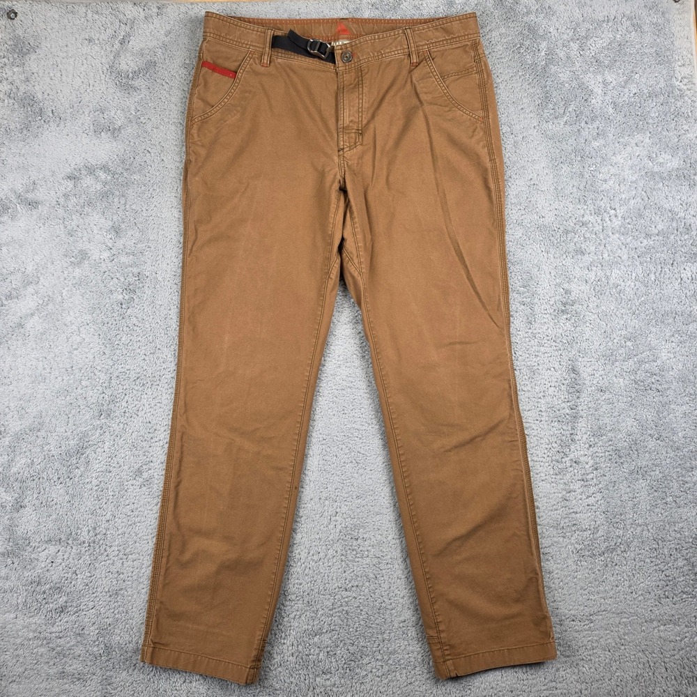 LL Bean Hiking Pants Mens 36x32 Brown Canvas Rugged Outdoors Belted Trail Camp
